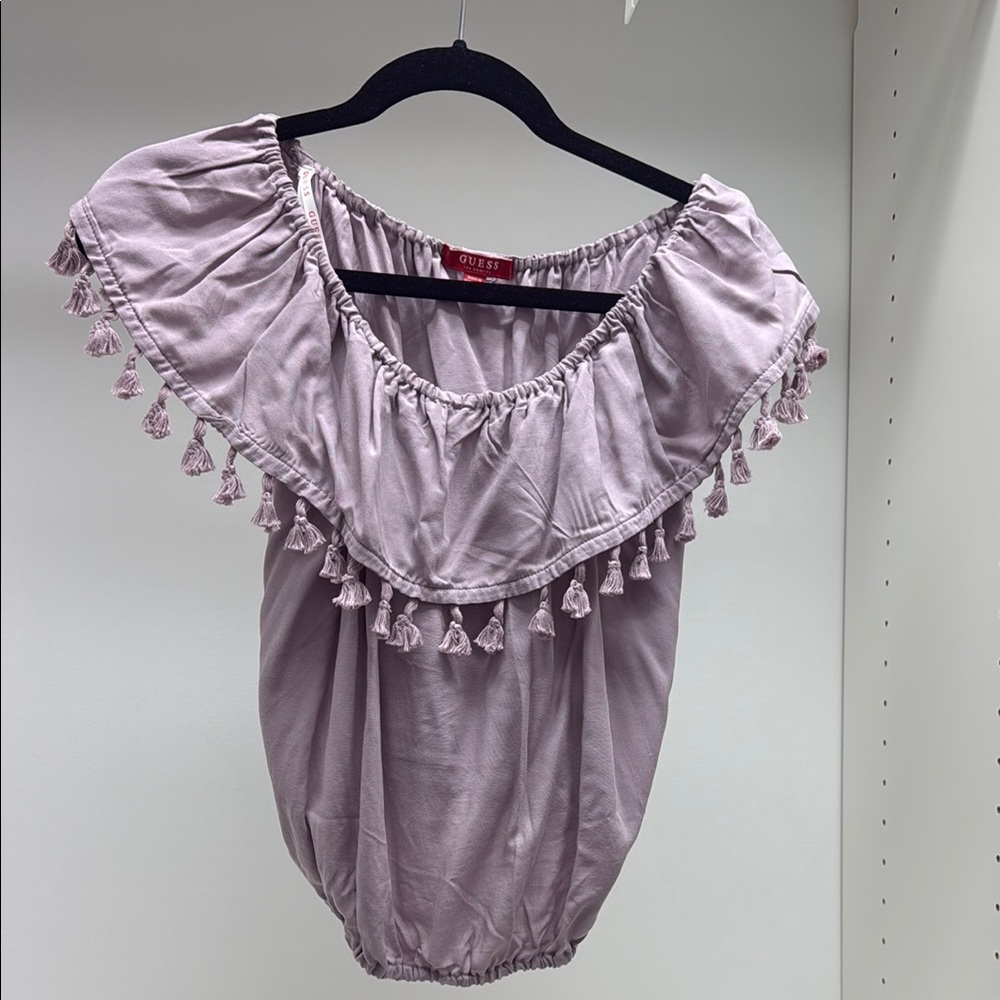 Guess Lavender Off-Shoulder Top with Tassels Medium